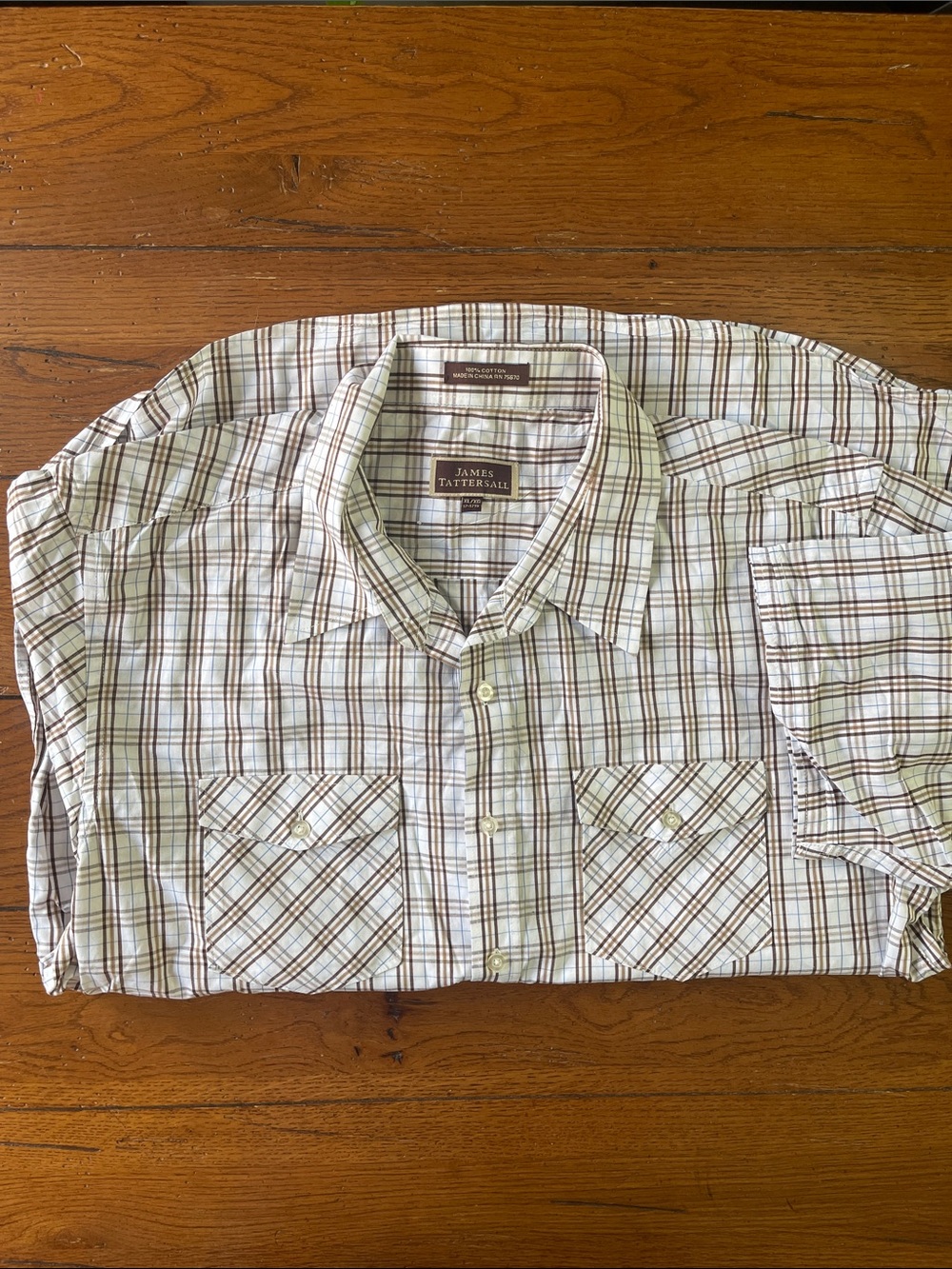 James Tattersall Men's Cream & Brown Plaid Casual Button-Down Shirt